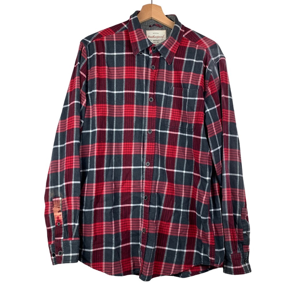Weatherproof Vintage Original Plaid Flannel Shirt Size Medium Red Gray